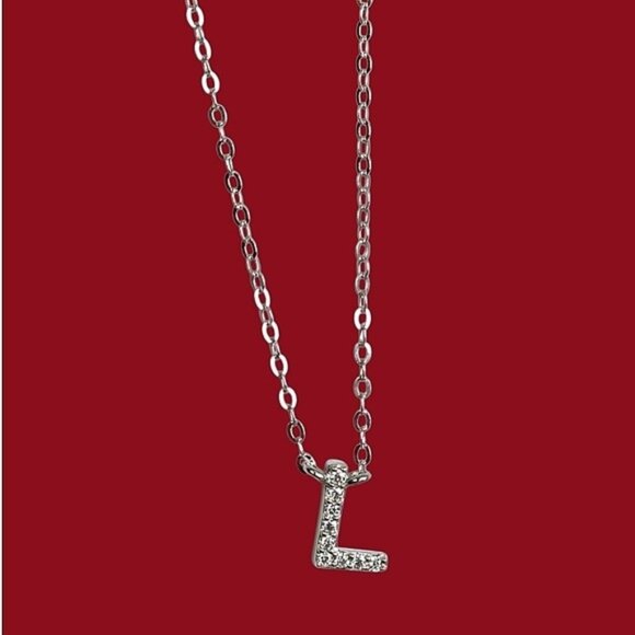 Sunny Jewels USA Jewelry - 925 Sterling Silver Alphabet Letter "L" Necklace with Moissanite Gemstones.